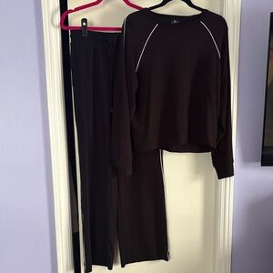 Black Danskin Lounge Set with White Piping Accents